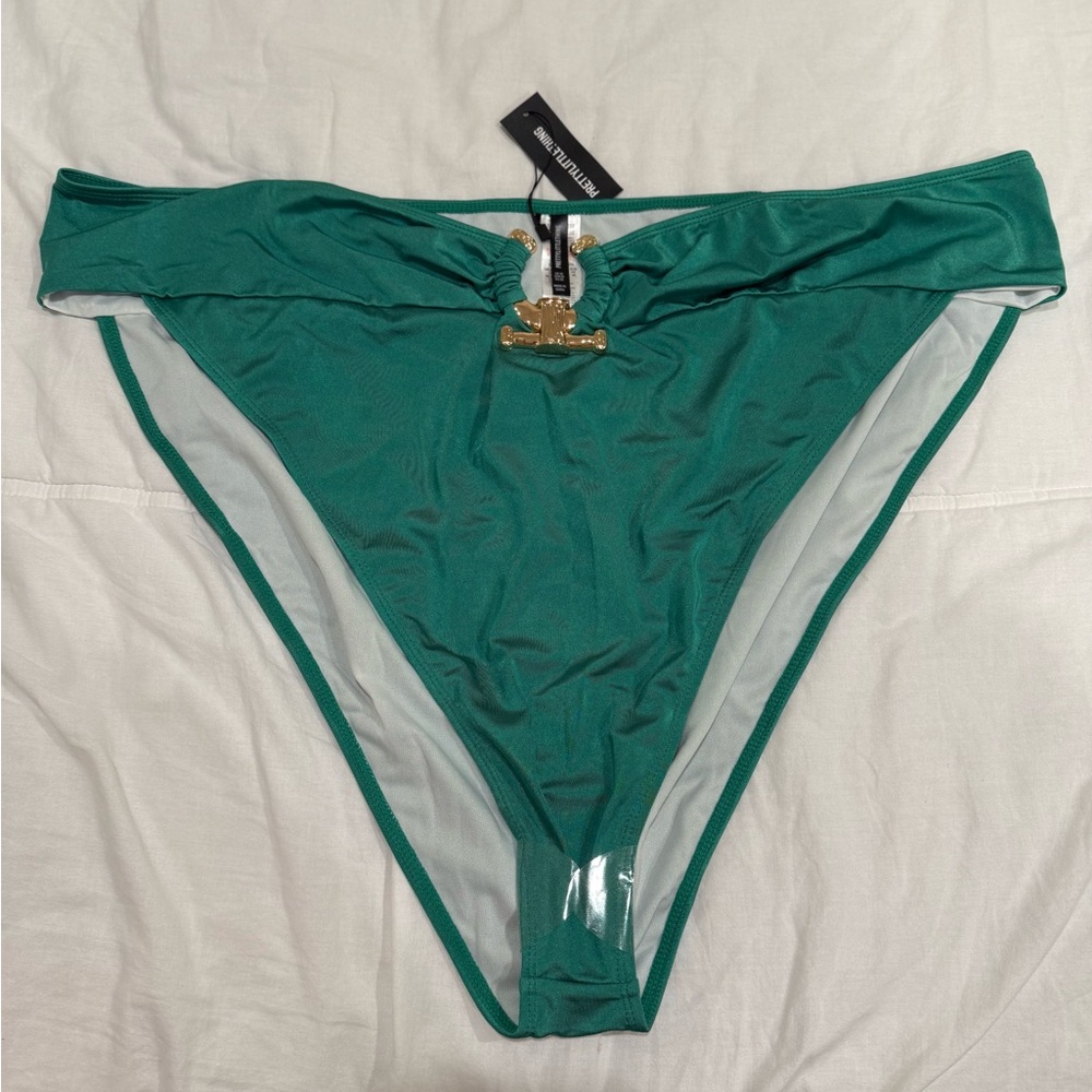 PrettyLittleThing Teal Bikini Bottom with Gold Details